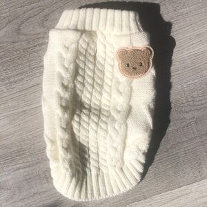 Cream Cable Knit Dog Sweater with Bear Patch XS